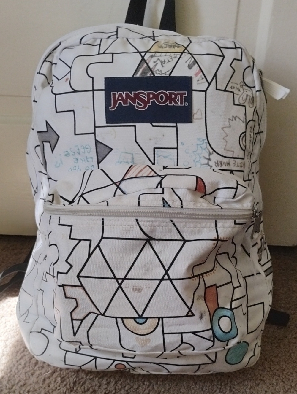 JanSport White Graphic Classic Backpack Puzzle Piece Pattern